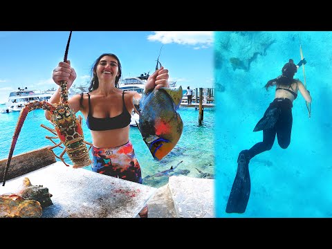 Giant Lobster Catch and Cook Spearfishing Exuma Bahamas