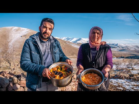 Karlı Dağların Arasında ki Yaylada Çeşitli Dolmalar Yaptım