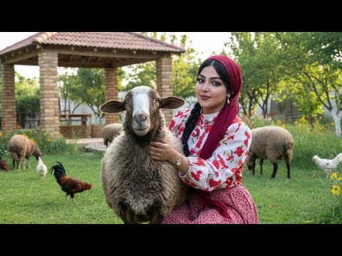 Cooking kebab with fresh lamb meat in rural life