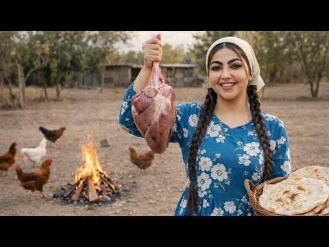 Liver Kebab and Baking Hot Bread Over the Fire