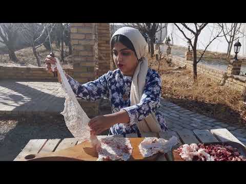 Liver Kebab and Baking Hot Bread Over the Fire