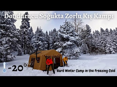 20 Derece Kar Fırtınasında Sobalı Sıcak Çadır Kampı