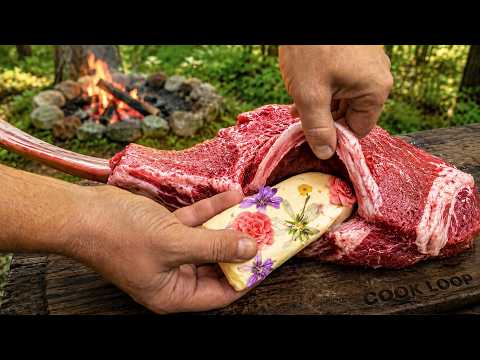 Cooking a Massive Stuffed Tomahawk Steak on a Heated Forest
