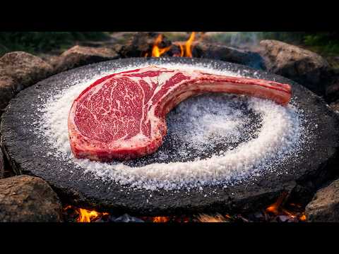 Cooking a Tomahawk Steak in Salt Open Fire Cooking
