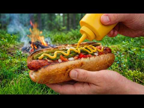 Chicago Style Hot Dog Made From Scratch Outdoor Campfire