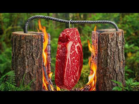 Wild Honey Dry Aged Steak Cooked in a Split Log Fire