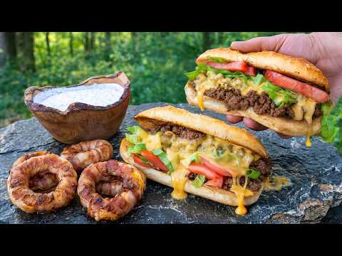 New York Chopped Cheese Sandwich Cooked Over Fire in the