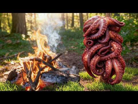 Fire Roasted Octopus Outdoor Cooking Bushcraft Gourmet Meal