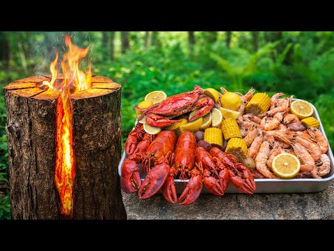 Louisiana Seafood Boil Over Open Fire Cajun Cooking in the