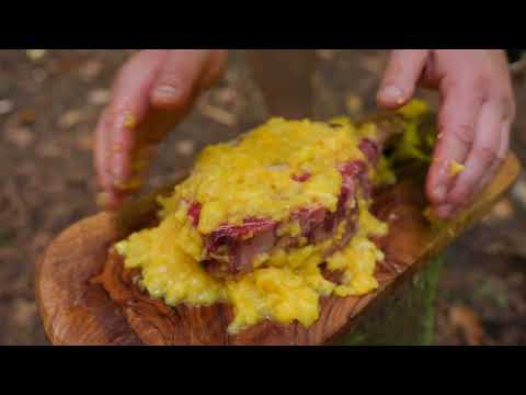 Caveman Style Tomahawk Steak With Mango Glaze and Cheese in