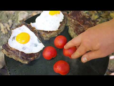 Giant Ribeye English Breakfast Cooked Over an Open Fire