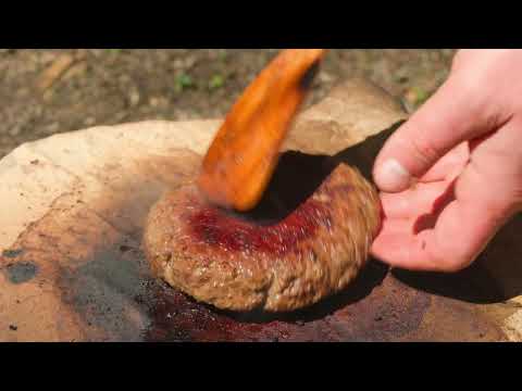 Deep Fried Camembert Burger on a Hot Stone Outdoor Cooking