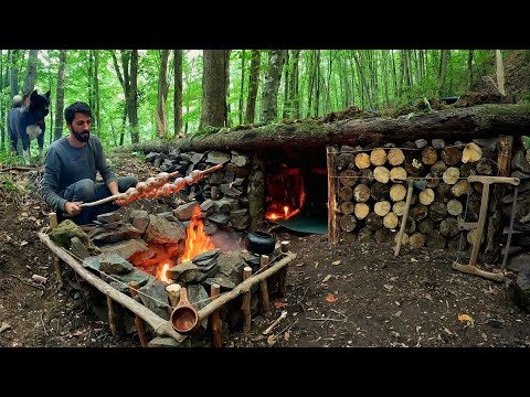Bushcarft Camping Building a Wood and Rock Forest House