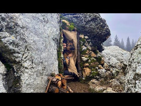 3 Days Solo BUSHCRAFT Winter Camping I Built a CAVE with
