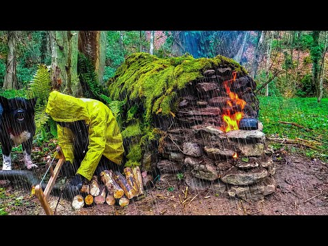 7 Days SOLO SURVIVAL CAMPING In HEAVY RAIN Building Warm