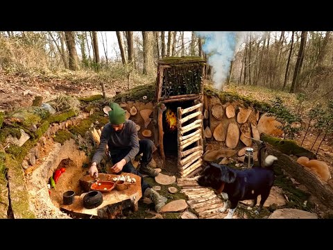 14 Days SURVIVAL Winter Camping Warm BUSHCRAFT Shelter How