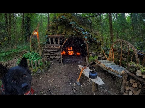 30 Days SOLO SURVIVAL CAMPING In RAIN Building Warm