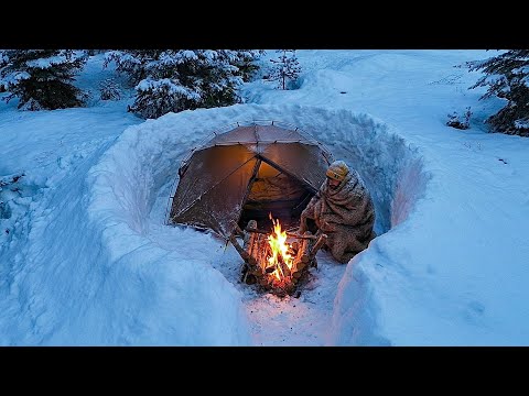 Solo SURVIVAL in DEEP SNOW at 13 C EXTREME WINTER Camping