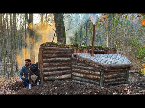 Building a BUSHCRAFT LOG CABIN for 3 Days SURVIVAL in the