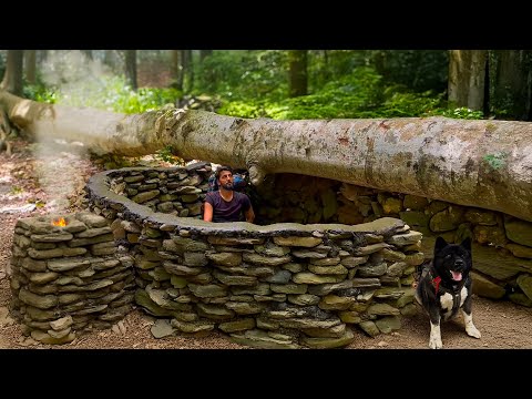 Building a Warm and Cozy Stone Shelter for Survival 3 Days