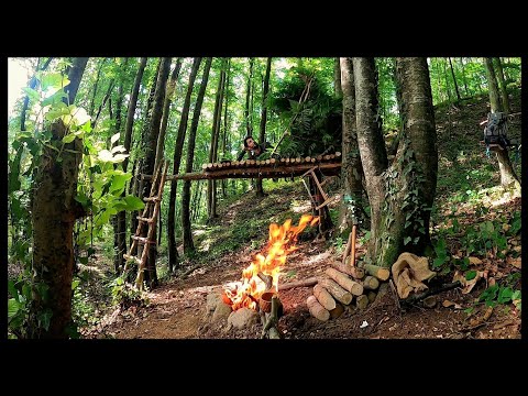 SOLO Two Days CAMPING BUSHCRAFT Camp Build Survival Raised