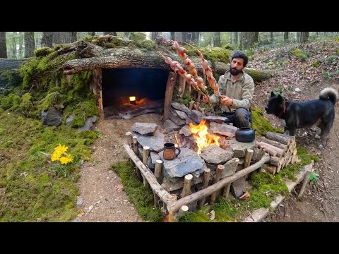 5 Days SOLO SURVIVAL CAMPING Building Shelter Under BIG