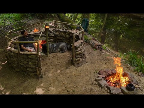 3 DAYS solo survival Primitive Fishing Bushcraft Shelter