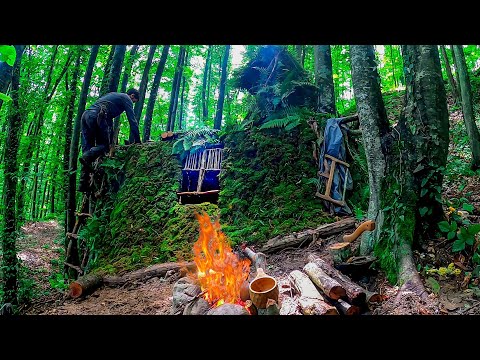 3 Days Bushcraft Shelter Camping in a THUNDER STORM