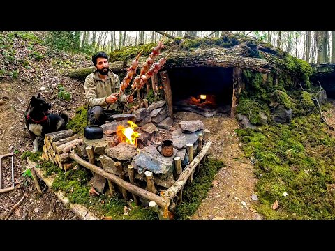 3 Days BUSHCRAFT Solo CAMPING Building a WOOD and ROCK