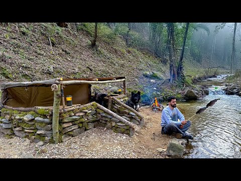 3 DAYS solo survival Catch and Cook Primitive Fishing