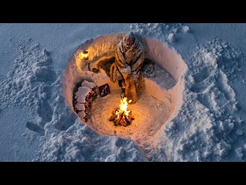 Solo SURVIVAL in 12 C DEEP SNOW No Tent No Sleeping Bag