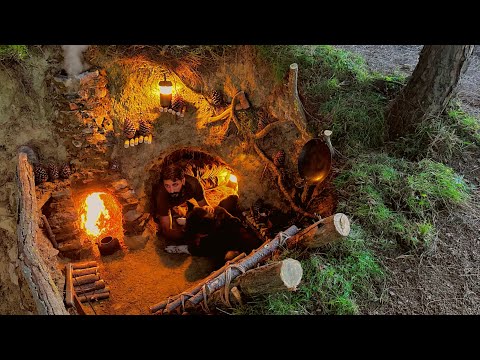 Building UNDERGROUND Bushcraft Shelter for SURVIVAL 5 DAYS