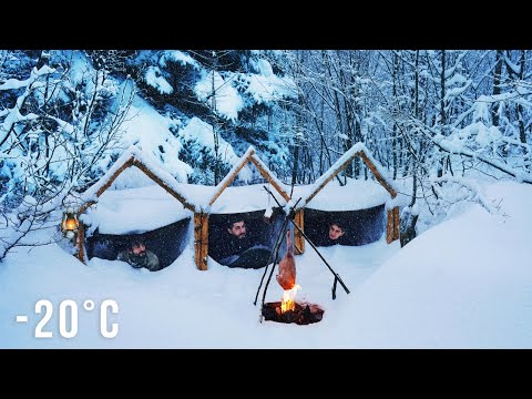 Caught in a Storm Bushcraft Winter Camping in a Snowstorm