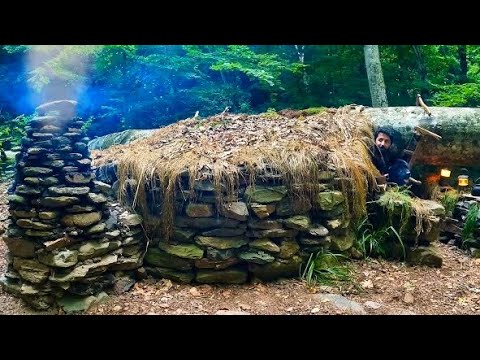 7 Days SOLO SURVIVAL CAMPING Building BUSHCRAFT STONE