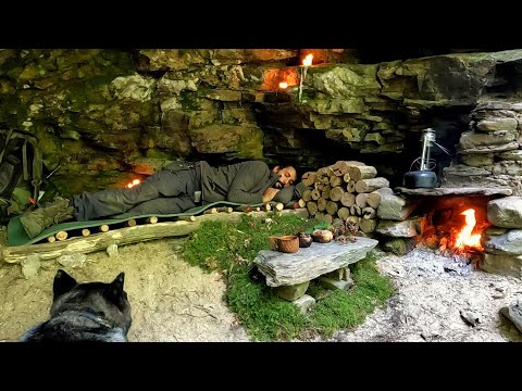 Bushcraft Camp in the Cave 10 Days Solo Survival Camping in