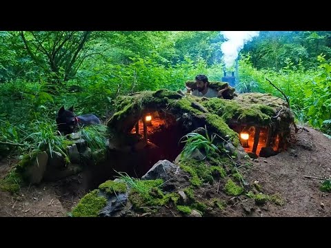 7 DAYS Solo Survival Building a Bushcraft Hidden Shelter