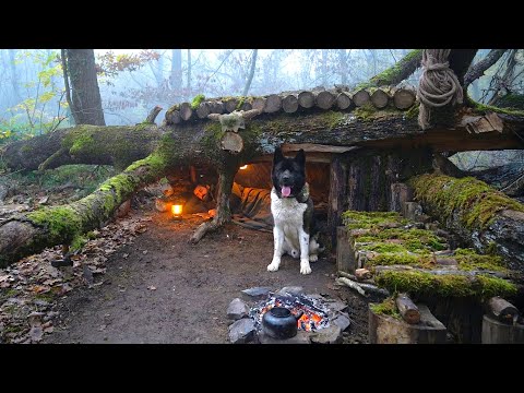 Building a Secret Dugout Under Fallen Tree for Survival