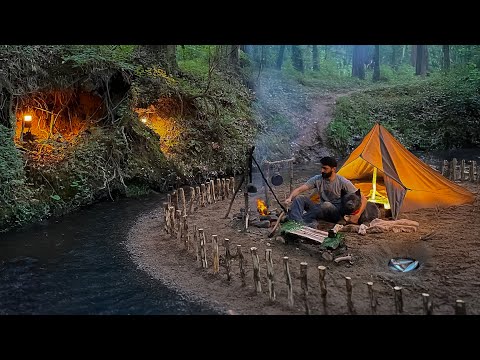 7 DAYS solo survival CAMPING Catch and Cook Primitive
