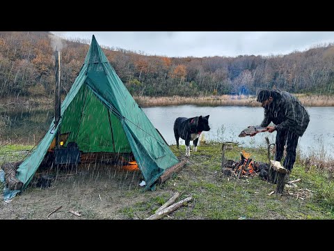 3 DAYS solo survival Caught in a STORM with My Dog FISH