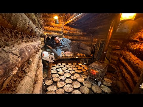 Building a WARM and COZY Bushcraft LOG CABIN for SURVIVAL