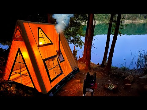 3 Days SOLO CAMPING BUSHCRAFT Tent Shelter FISH COOKING