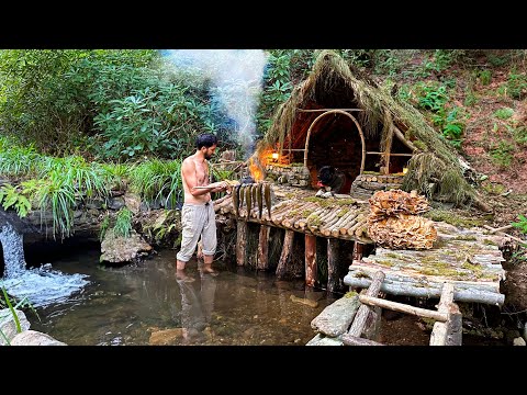3 DAYS solo survival CAMPING FISH CATCH and COOK Building