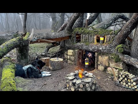 30 Days SOLO SURVIVAL CAMPING In RAIN Building Warm