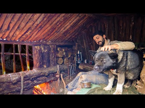 7 Days SOLO SURVIVAL CAMPING In RAIN and SNOW Building Warm