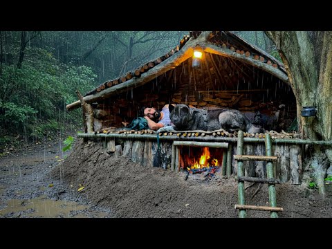 3 DAYS SURVIVAL CAMPING In HEAVY RAIN Building Bushcraft
