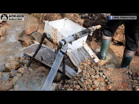 Gold prospecting in stream and river trial of new sluice