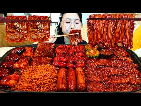 ASMR MUKBANG 직접 만든 짜장 불닭 버섯 불닭볶음면 소세지 먹방 레시피 BLACK BEAN