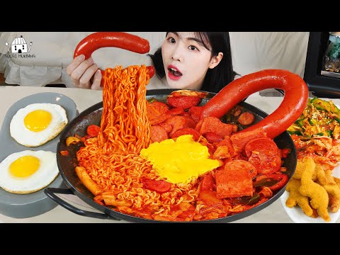ASMR MUKBANG 직접 만든 부대볶음 킬바사 소세지 먹방 레시피 FRIED CHICKEN AND