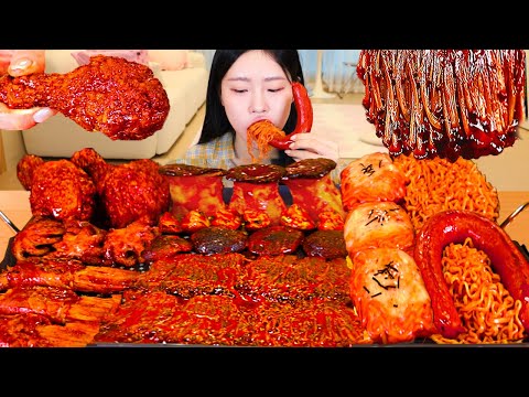 ASMR MUKBANG 직접 만든 불닭 버섯 불닭쌈 양념치킨 소세지 먹방 레시피 SPICY