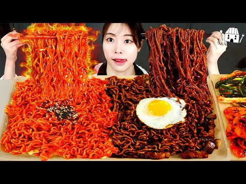 ASMR MUKBANG 직접 만든 불닭볶음면 짜파게티 파김치 먹방 레시피 FRIED CHICKEN AND